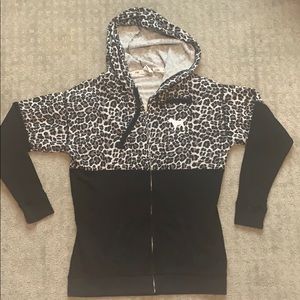 Leopard print/black color block  full zip hoodie